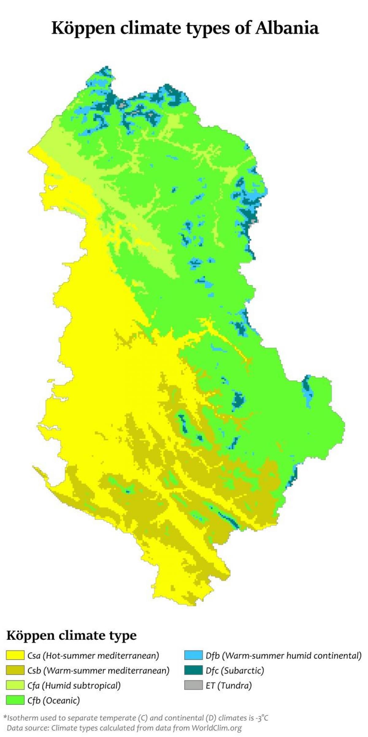 mapa Albania klima