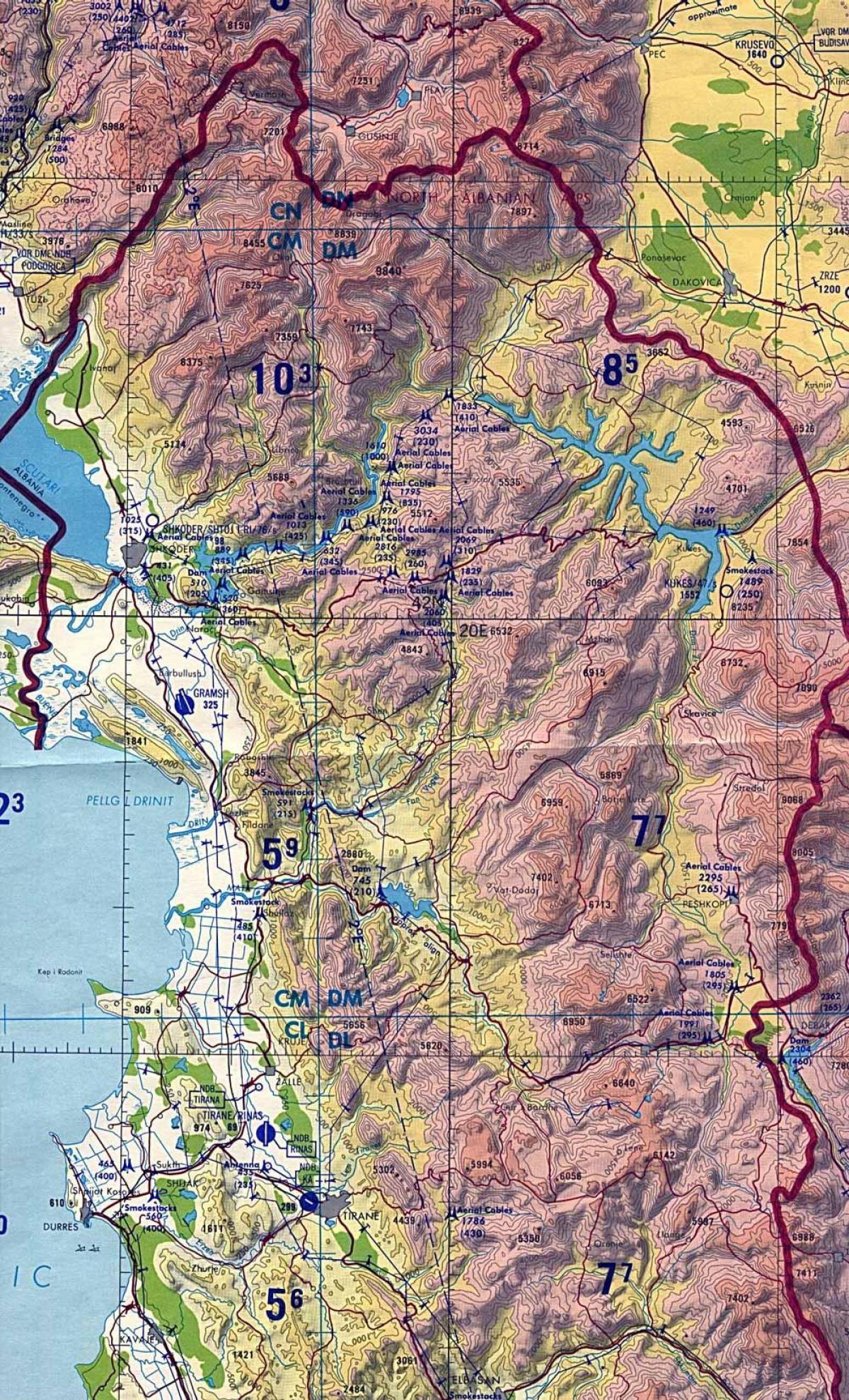 mapa topografikoak Albania