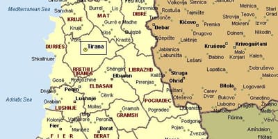 Mapa Albanian kostaldean
